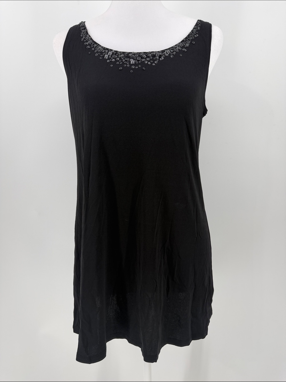 Eileen Fisher Black 100% Silk Sequin Embellished Tunic Tank Top Small - Picture 1 of 6